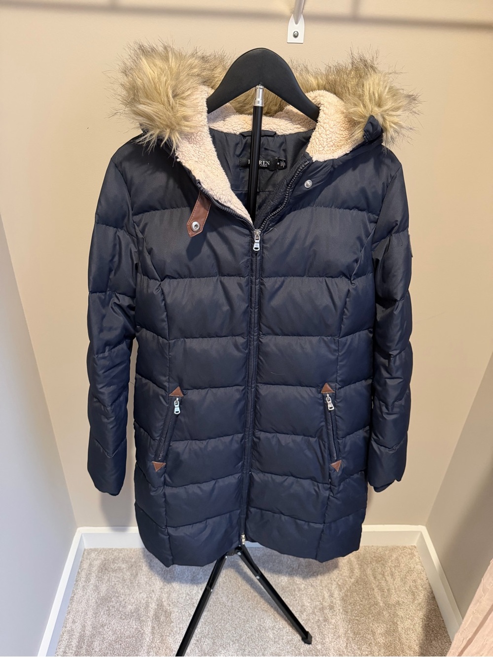 Ralph Lauren Blue Winter Coat Puffer Jacket w/ Detachable Hood Size Medium